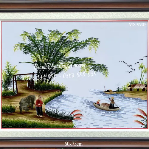 Tranh thêu phong cảnh làng quê MS 9902