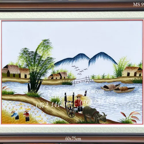 Tranh thêu phong cảnh làng quê MS 9903