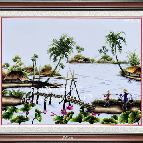 Tranh thêu phong cảnh làng quê MS 9905