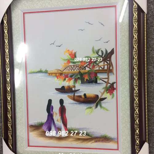 Tranh thêu tay Huế Ms 6012 -  Tràng Tiền kỷ niệm