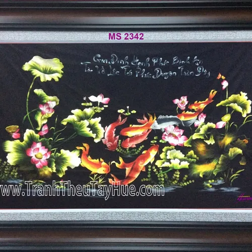 Tranh Thêu Tay Huế Thực Hiện Tác Phẩm Tranh Thêu Cá Chép Hoa Sen Ms 2342 , Chị Thư Gửi Đi Mỹ