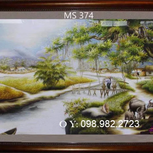 Tranh thêu tay làng quê MS 374