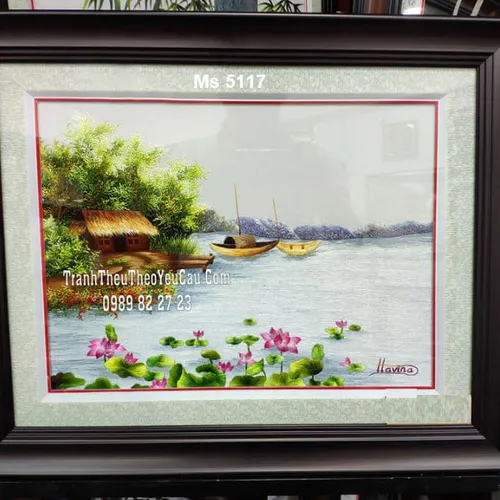 Tranh thêu tay tphcm MS 5117 -  Tác phẩm” Quê hương yêu dấu ”