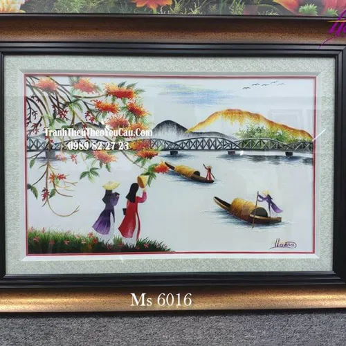 Tranh thêu tay tphcm MS 6016 -  Tác phẩm” Dòng Hương kỷ niệm ”