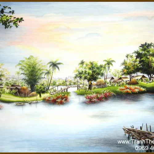 Tranh thêu tay làng quê MS 8169