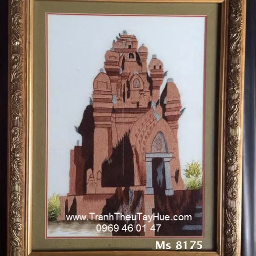 Tranh thêu tay tphcm MS 8175 -  Tranh thêu Tháp Chăm