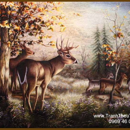 Tranh thêu tay truyền thống hươu nai HNV02