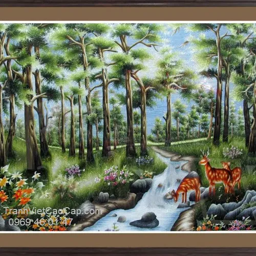 Tranh thêu tay truyền thống hươu nai HNV05