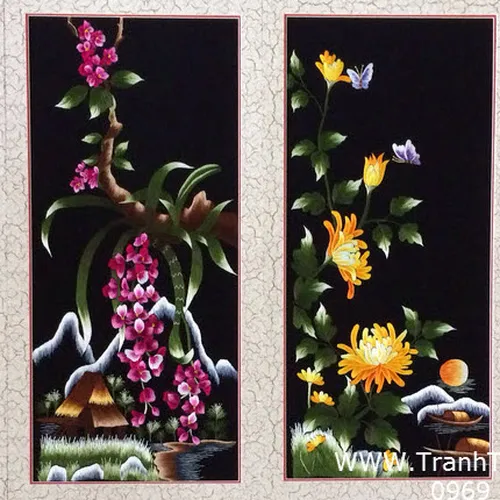 Tranh thêu tay truyền thống tứ quý 12
