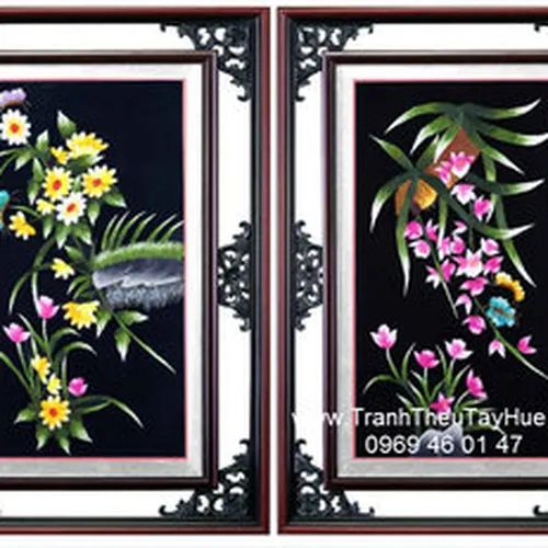 Tranh thêu tay truyền thống Tứ Quý (tứ bình) HTTTQ05