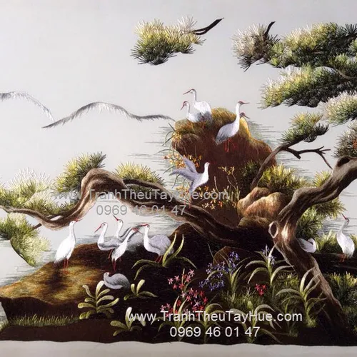 Tranh thêu tay tùng hạc TH19