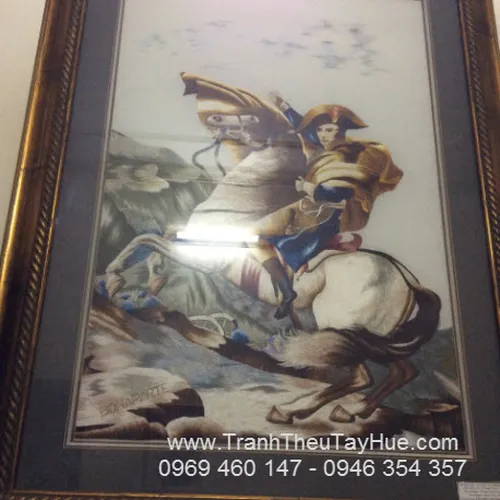 Tranh thêu theo yêu cầu:Napoleon vượt dãy Alps trên lưng chiến mã Marengo