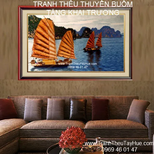 Tranh thêu thuyền buồm 03