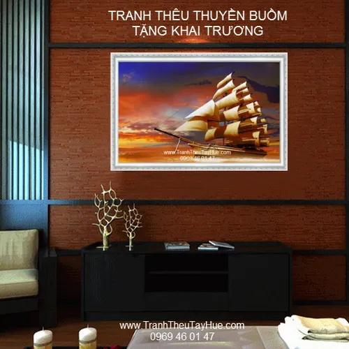Tranh thêu thuyền buồm 05