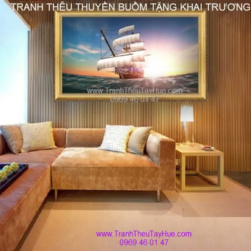 Tranh thêu thuyền buồm 06
