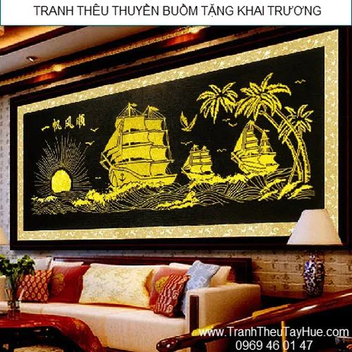 Tranh thêu thuyền buồm 07