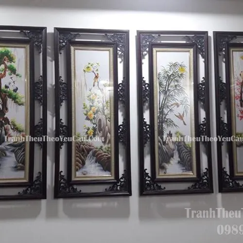 Tranh thêu Tứ quý hoàn thiện theo yêu cầu chị Vũ Thương đến từ Hà Nội
