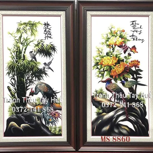 Tranh thêu tùng cúc trúc mai ms 8860
