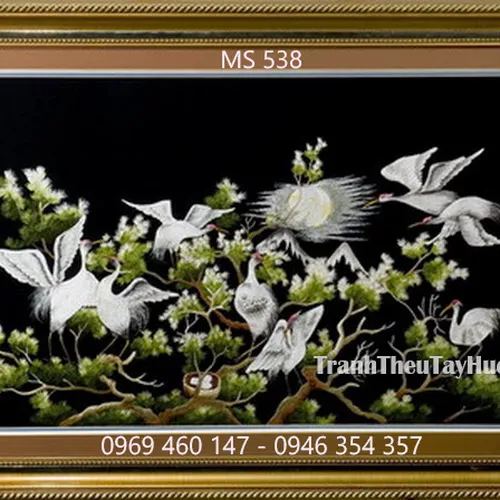 Tranh thêu tùng hạc diên niên MS 538