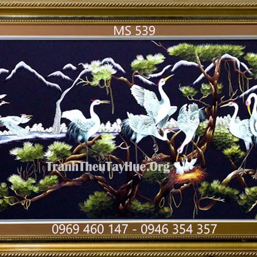 Tranh thêu tùng hạc diên niên MS 539