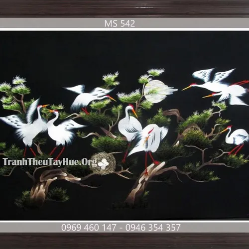 Tranh thêu tùng hạc diên niên MS 542