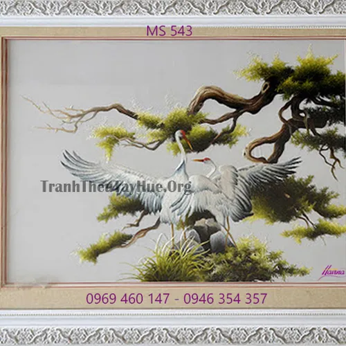 Tranh thêu tùng hạc diên niên MS 543