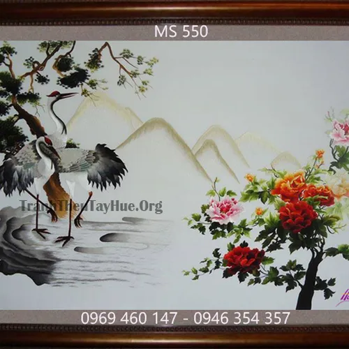 Tranh thêu tùng hạc diên niên MS 550