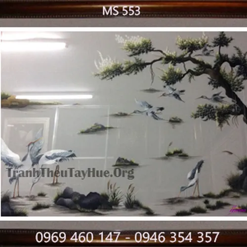 Tranh thêu tùng hạc diên niên MS 553