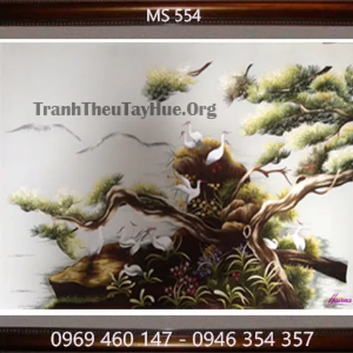 Tranh thêu tùng hạc diên niên MS 554