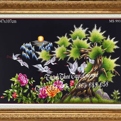 Tranh thêu tùng hạc diên niên MS 9932