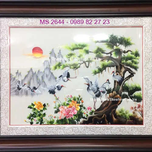 Tranh thêu tùng hạc hoa mẫu đơn ms 2644