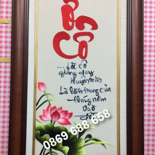 Tranh thư pháp Ơn Cô MS 8423 - Thêu tay cao cấp Huế