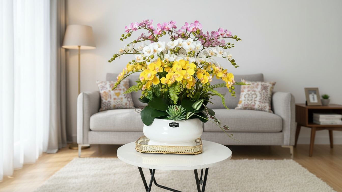 Lựa chọn Chậu Hoa Cây Cảnh phù hợp làm nổi bật vẻ đẹp tự nhiên của từng loại cây. Chậu lan hồ điệp giả cao cấp tiểu hồ điệp 10 nhánh, nhìn tự nhiên cực sang.