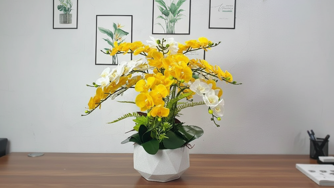 Chậu hoa đẹp dễ dàng kết hợp nhiều phong cách nội thất. Chậu lan hồ điệp giả cao cấp 160 nhánh – sang trọng bền đẹp như thật.