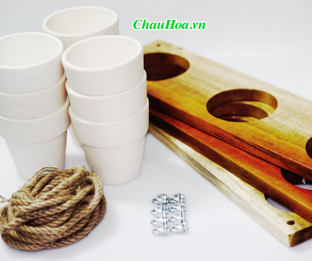 Bộ Chậu hoa chậu cảnh khung gỗ treo 3 tầng Bộ Chậu hoa chậu cảnh khung gỗ treo 3 tầng