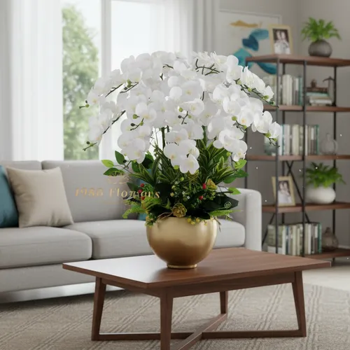 ✨ CHẬU LAN HỒ ĐIỆP GIẢ CAO CẤP 12 CÀNH TRẮNG: TUYỆT TÁC CỦA SỰ THANH TAO!