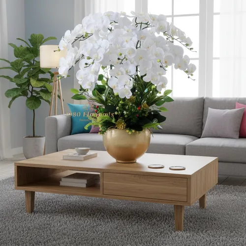 ✨ CHẬU LAN HỒ ĐIỆP GIẢ CAO CẤP 12 CÀNH TRẮNG: TUYỆT TÁC CỦA SỰ THANH TAO!