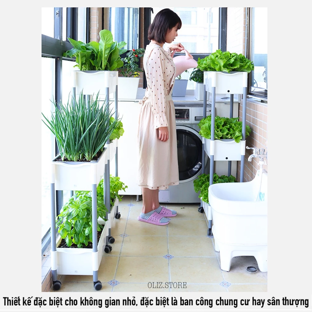 Chậu trồng rau 3 tầng phù hợp để trồng nhiều loại rau khác nhau, từ rau ăn lá đến các loại rau củ Chậu trồng rau 3 tầng phù hợp để trồng nhiều loại rau khác nhau, từ rau ăn lá đến các loại rau củ