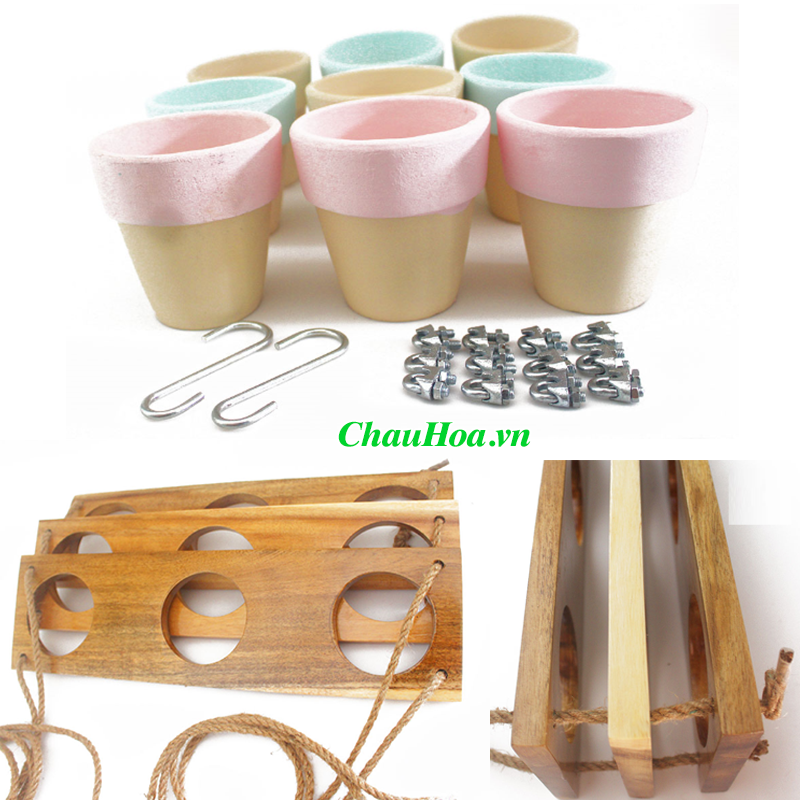 Chậu hoa chậu cảnh khung gỗ treo 3 tầng cao cấp Chậu hoa chậu cảnh khung gỗ treo 3 tầng cao cấp