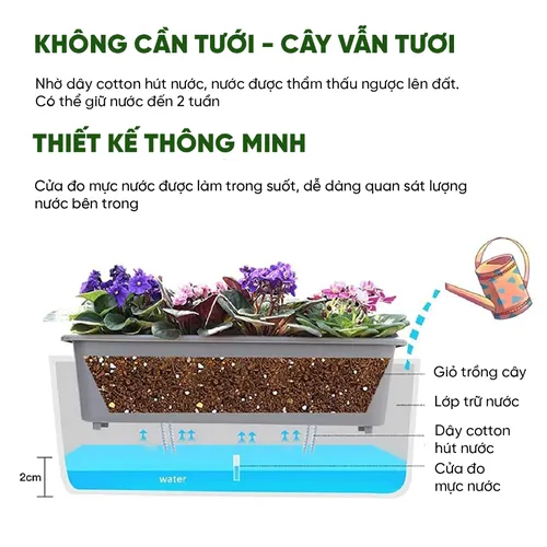 🌿Chậu Trồng Cây Ban Công Cao Cấp- Tự Tưới MONROVIA SC06- Đẹp Mắt, Bền Lâu.