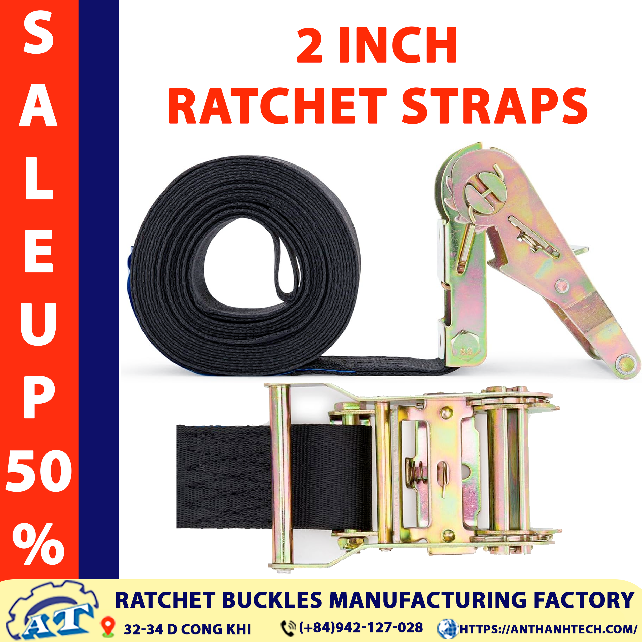2 Inch Ratchet Strap (2 Ton Capacity) | Heavy Duty Cargo Straps