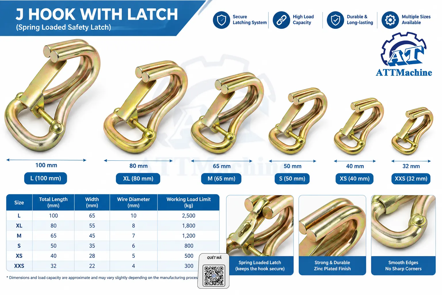 Heavy-duty double J-hook with latch for straps