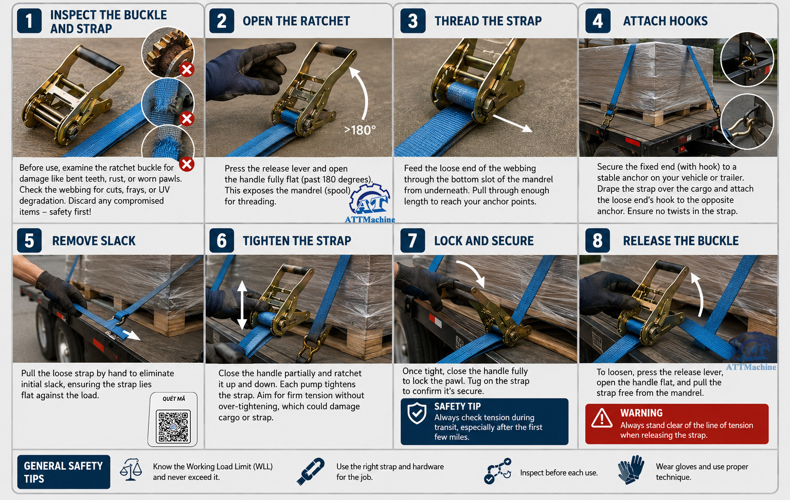 Instructions for using cargo lashing tensioners