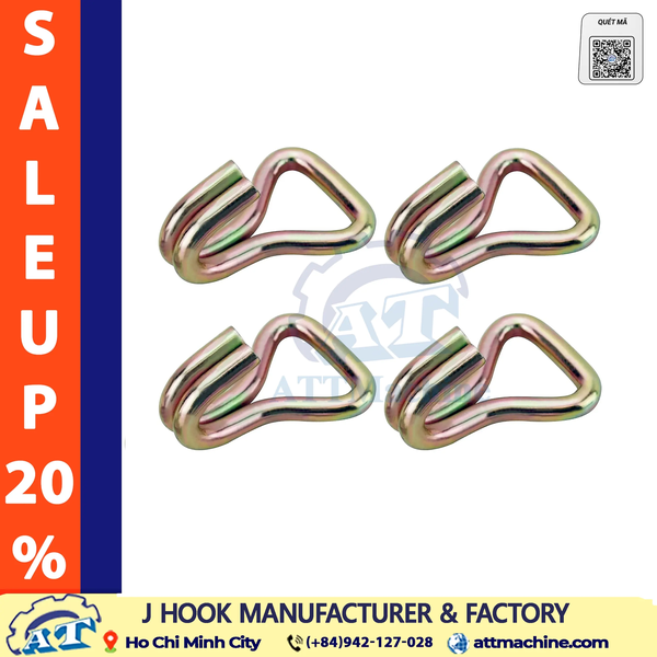 2 Inch J Hook | 10,000 lbs Breaking Strength, 3,333 lbs WLL