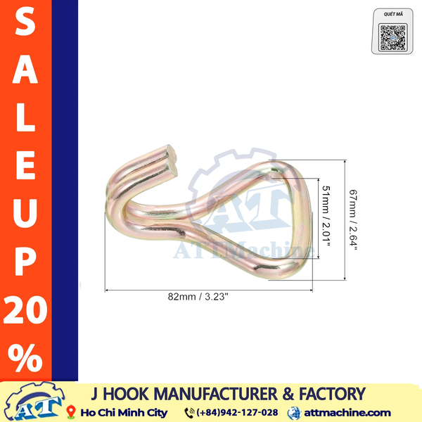 2 Inch J Hook Heavy Duty 5000 daN Breaking Strength