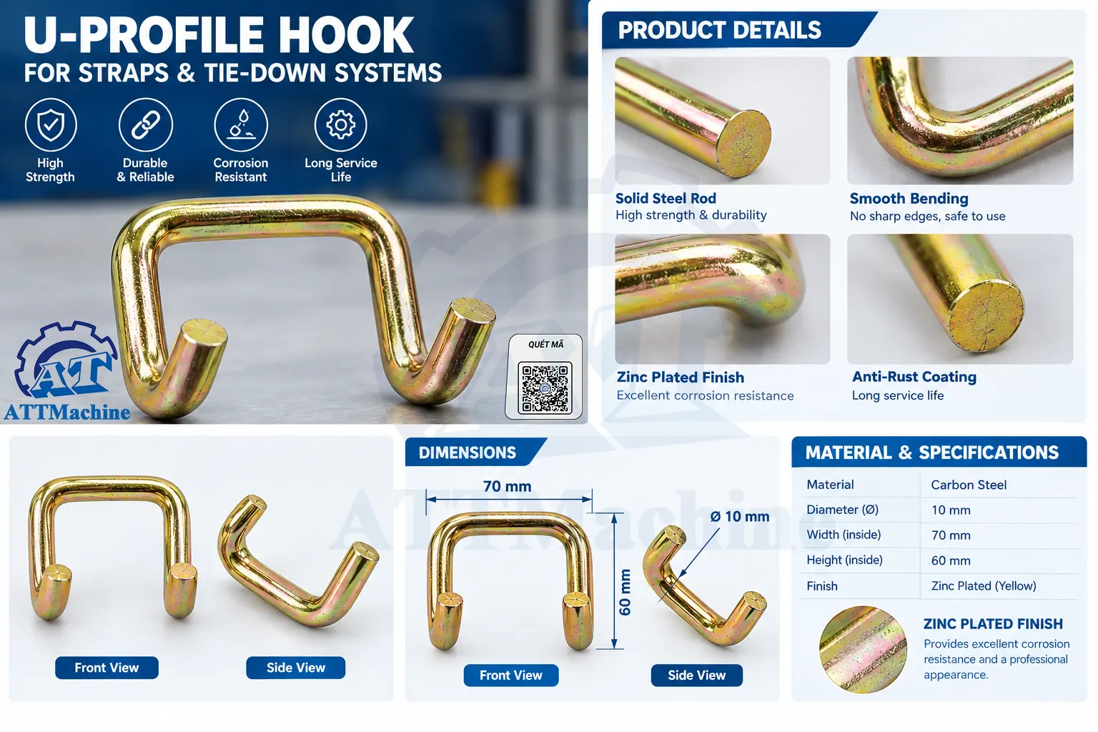 Custom U-profile hook for straps manufacturing plant
