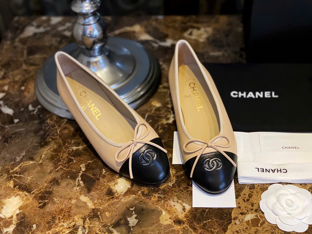 giày chanel ballet flats da mềm màu be giày chanel ballet flats da mềm màu be