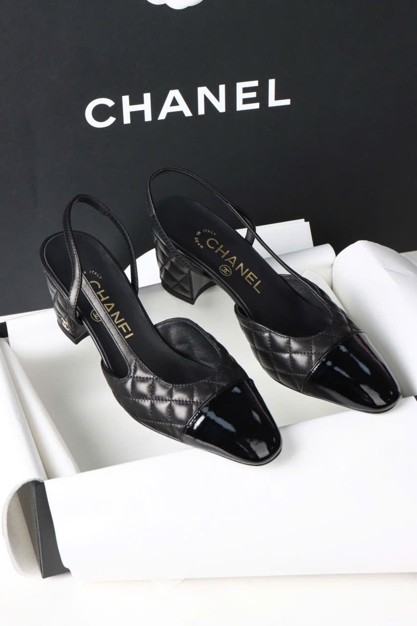 giày chanel slingback da thật màu đen giày chanel slingback da thật màu đen