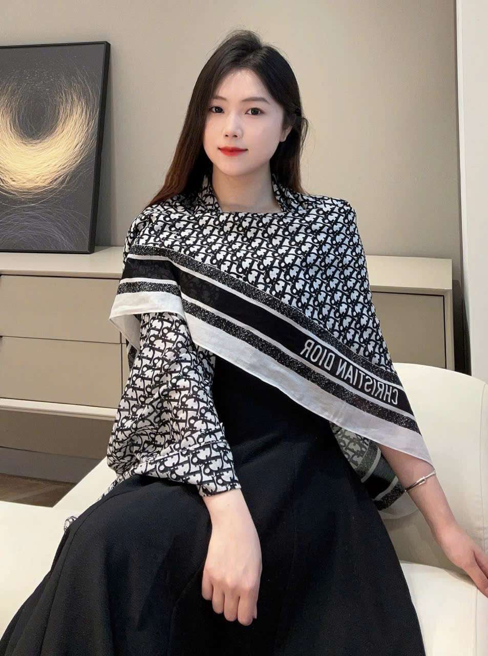Khăn Dior Màu Xanh Đen Oblique Luxury Dáng Dài Cao Cấp Khăn Dior Màu Xanh Đen Oblique Luxury Dáng Dài Cao Cấp
