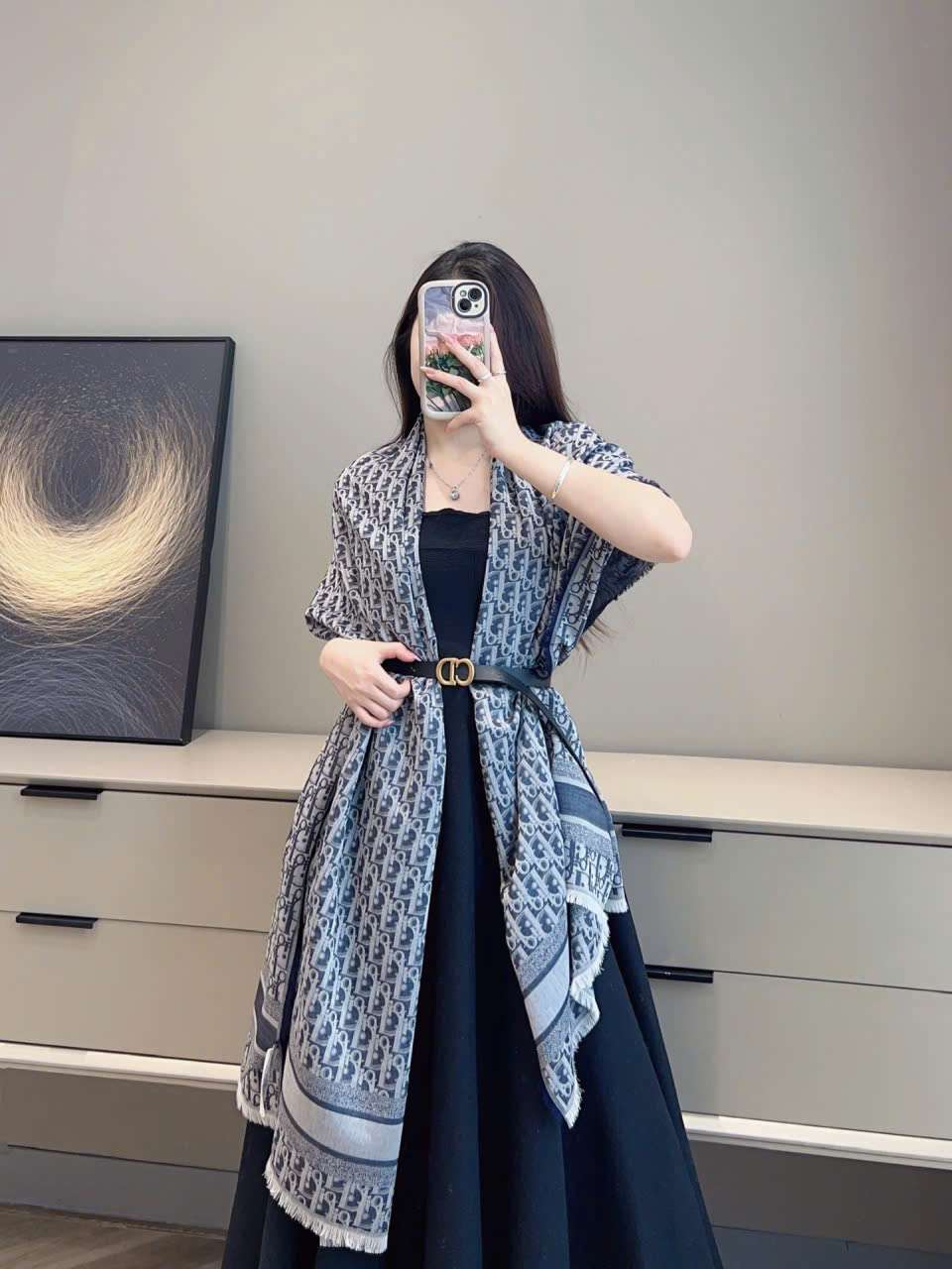 Khăn quàng Dior dáng dài họa tiết Cannage Oblique cao cấp Khăn quàng Dior dáng dài họa tiết Cannage Oblique cao cấp